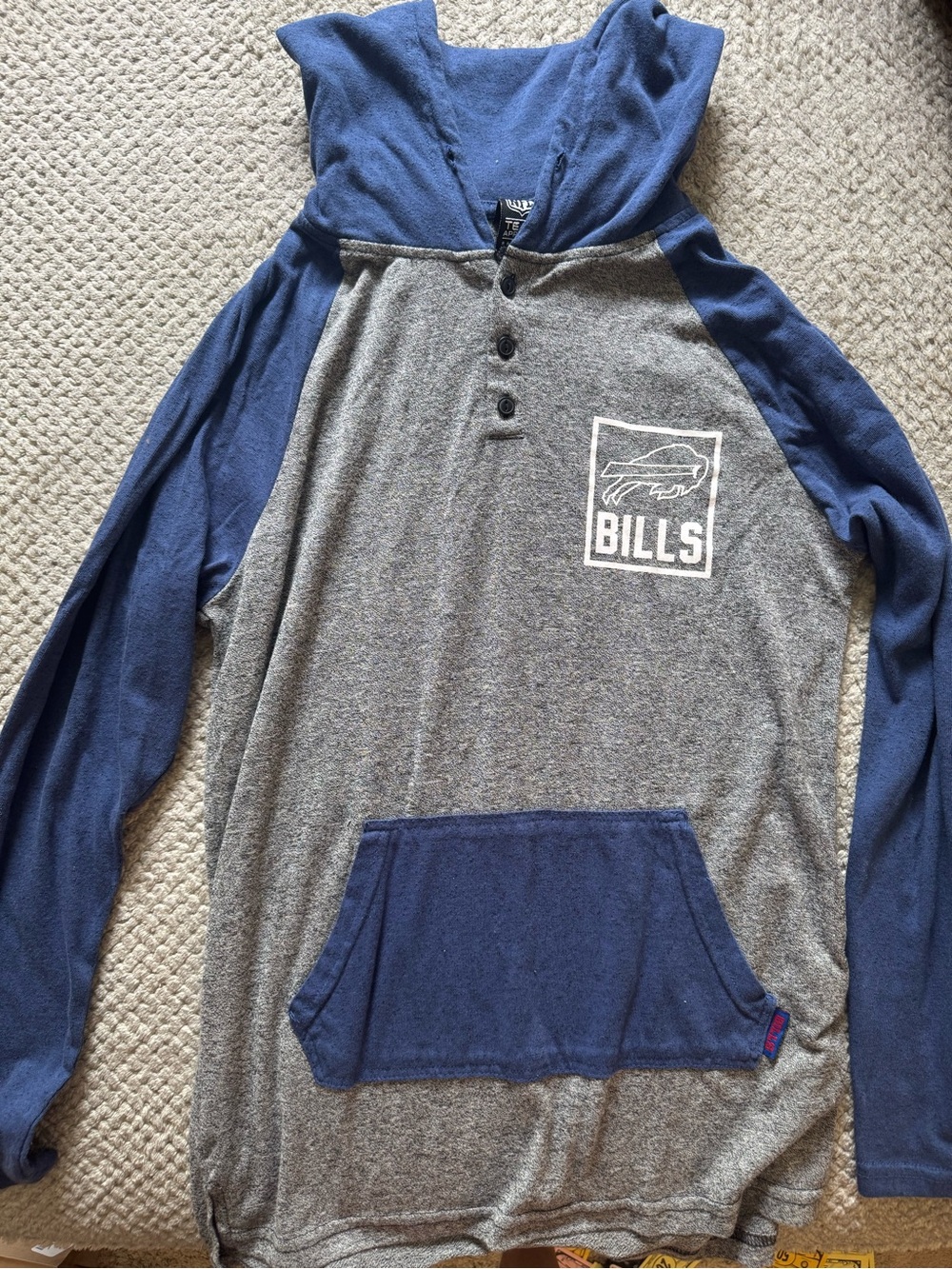 NFL Buffalo Bills Men's Medium Hooded Henley - Gray and Navy